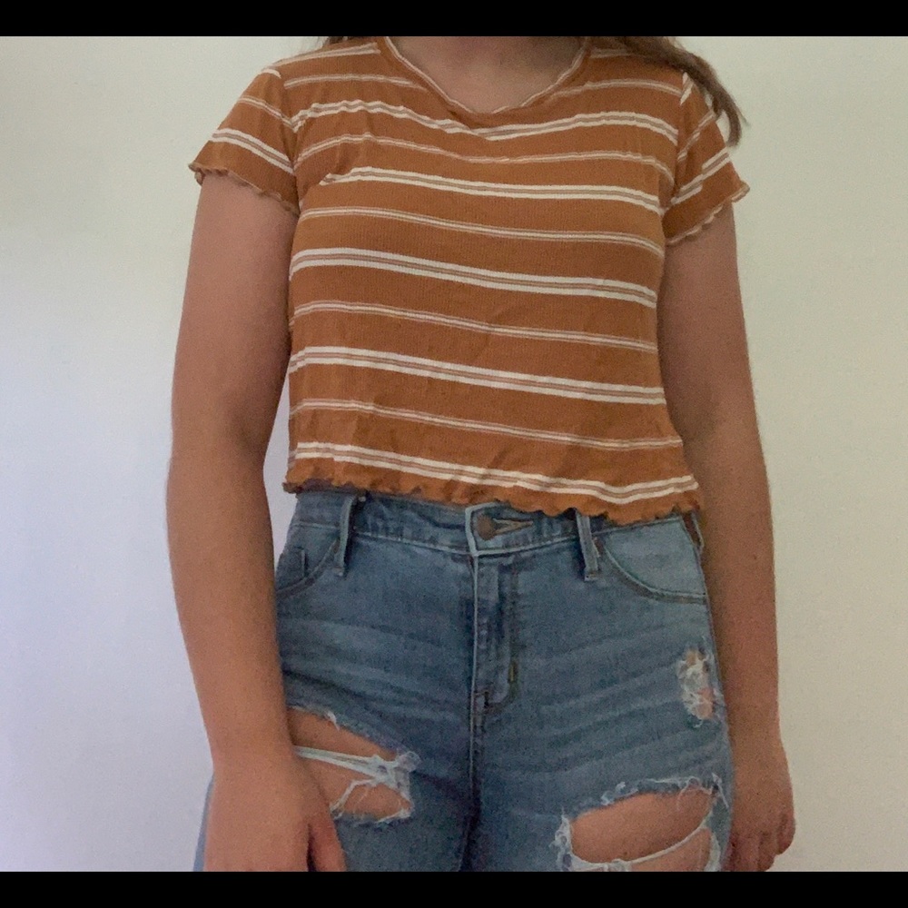 yellow and white striped crop top